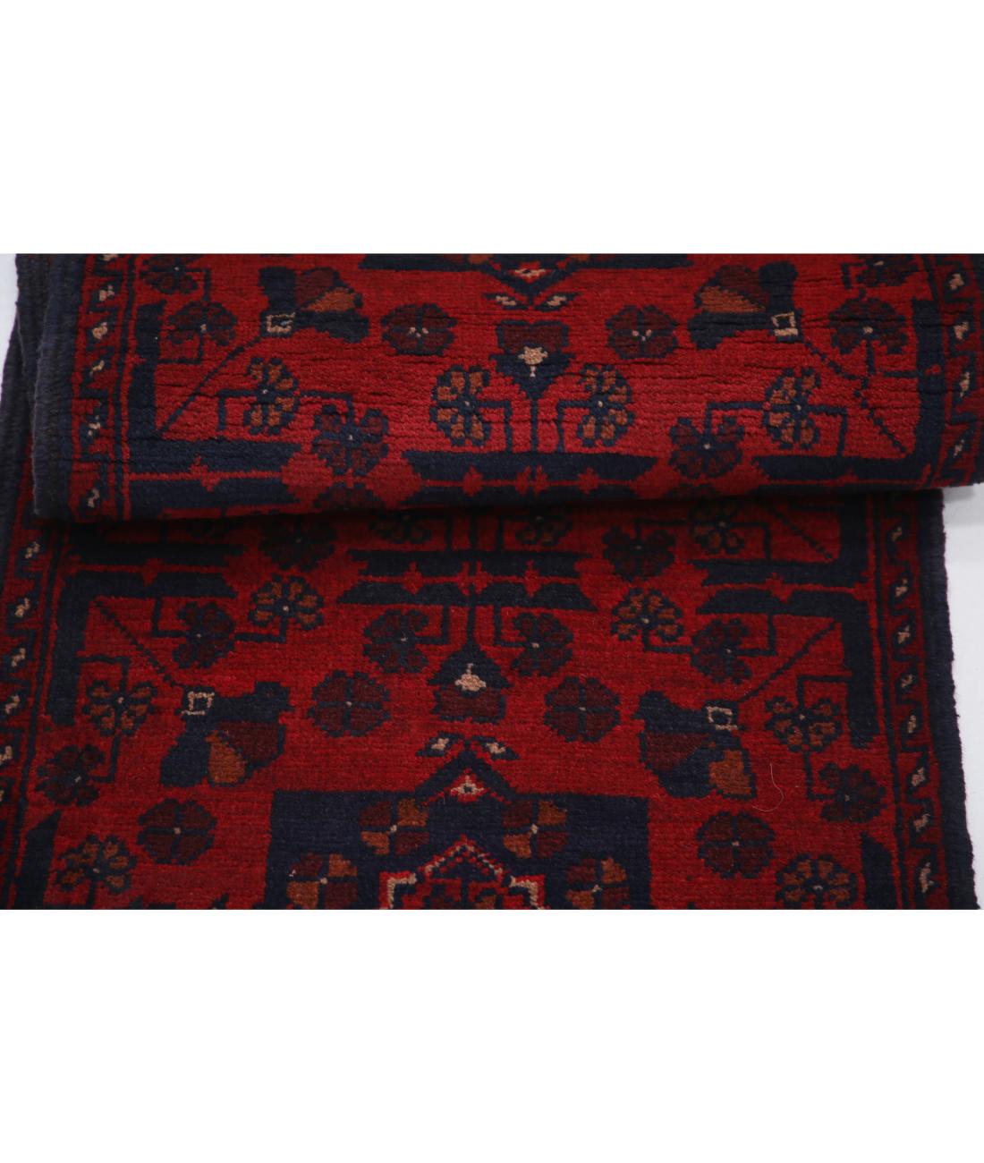 Afghan 1' 8" X 4' 7" Hand-Knotted Wool Rug 1' 8" X 4' 7" (51 X 140) / Red / Blue