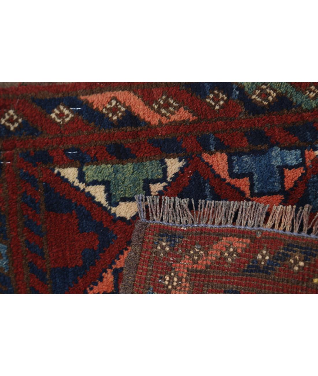 Afghan 1' 1" X 1' 2" Hand-Knotted Wool Rug 1' 1" X 1' 2" (33 X 36) / Rust / Blue