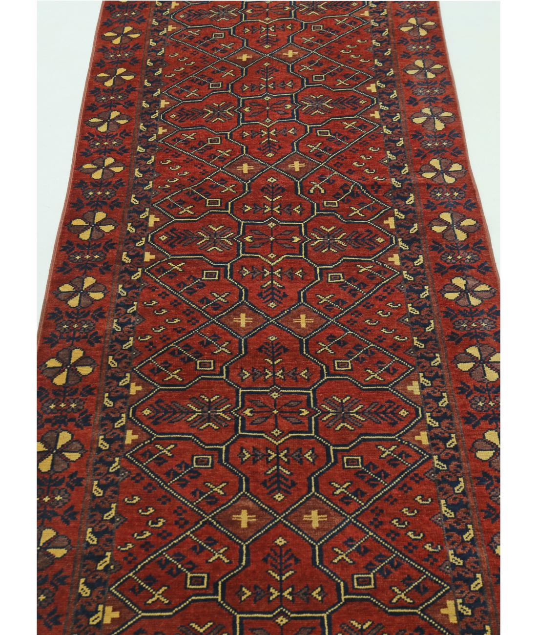 Afghan 2' 7" X 47' 7" Hand-Knotted Wool Rug 2' 7" X 47' 7" (79 X 1450) / Rust / Blue