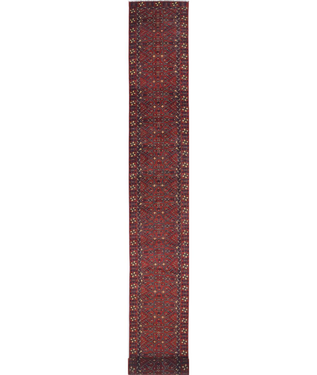 Afghan 2' 7" X 47' 7" Hand-Knotted Wool Rug 2' 7" X 47' 7" (79 X 1450) / Rust / Blue