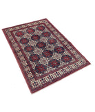 Afghan 3' 3" X 4' 10" Hand-Knotted Wool Rug 3' 3" X 4' 10" (99 X 147) / Ivory / Blue