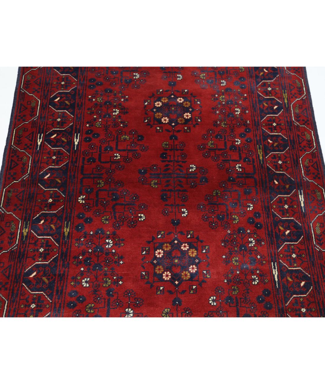 Afghan 3' 2" X 4' 9" Hand-Knotted Wool Rug 3' 2" X 4' 9" (97 X 145) / Red / Blue