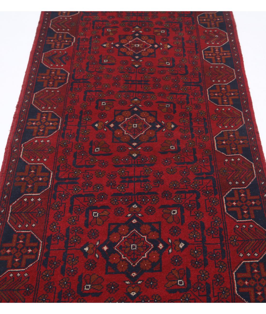 Afghan 2' 8" X 9' 3" Hand-Knotted Wool Rug 2' 8" X 9' 3" (81 X 282) / Red / Blue