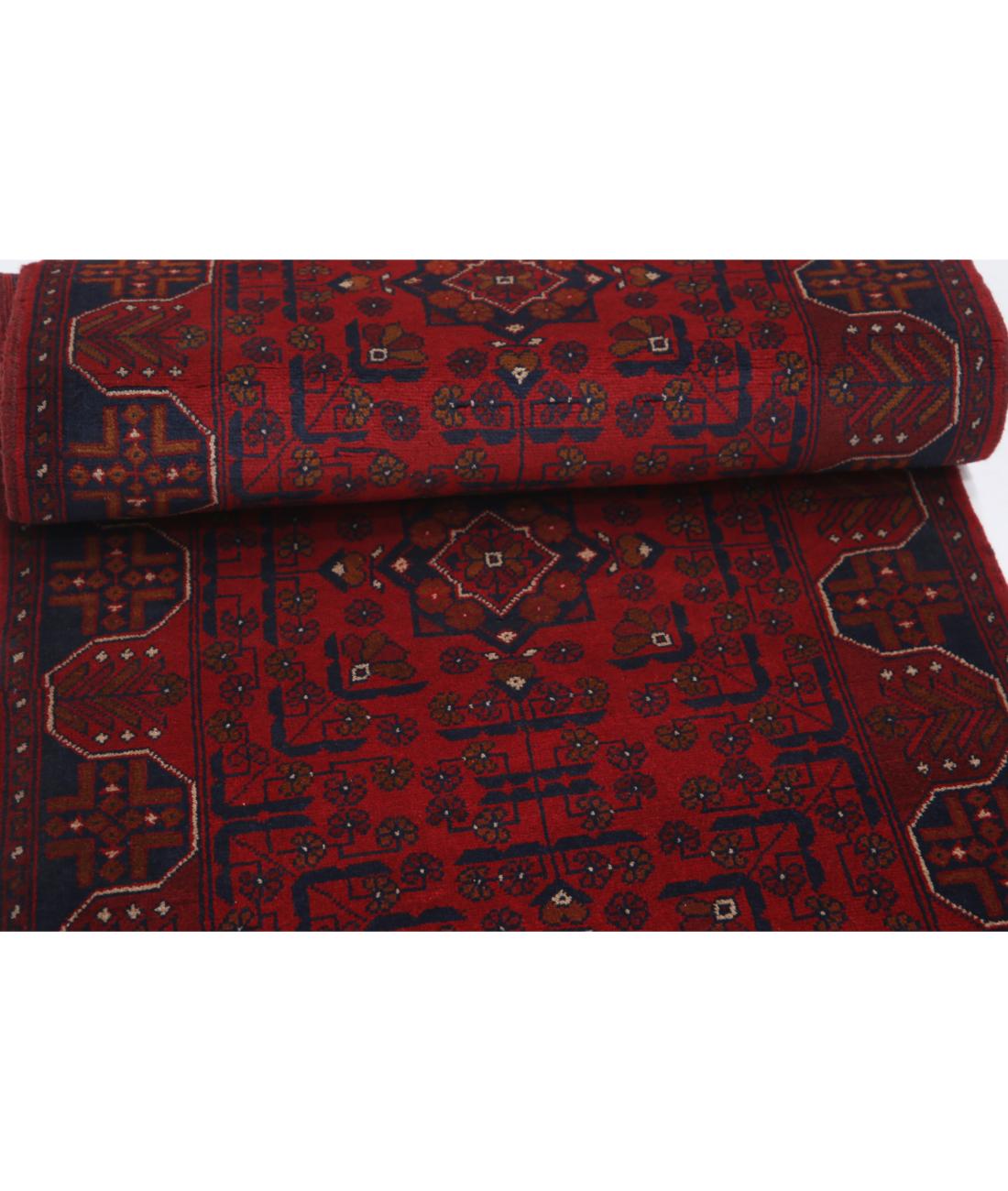 Afghan 2' 8" X 9' 3" Hand-Knotted Wool Rug 2' 8" X 9' 3" (81 X 282) / Red / Blue