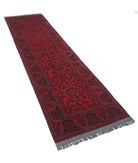 Afghan 2' 7" X 9' 5" Hand-Knotted Wool Rug 2' 7" X 9' 5" (79 X 287) / Red / Blue