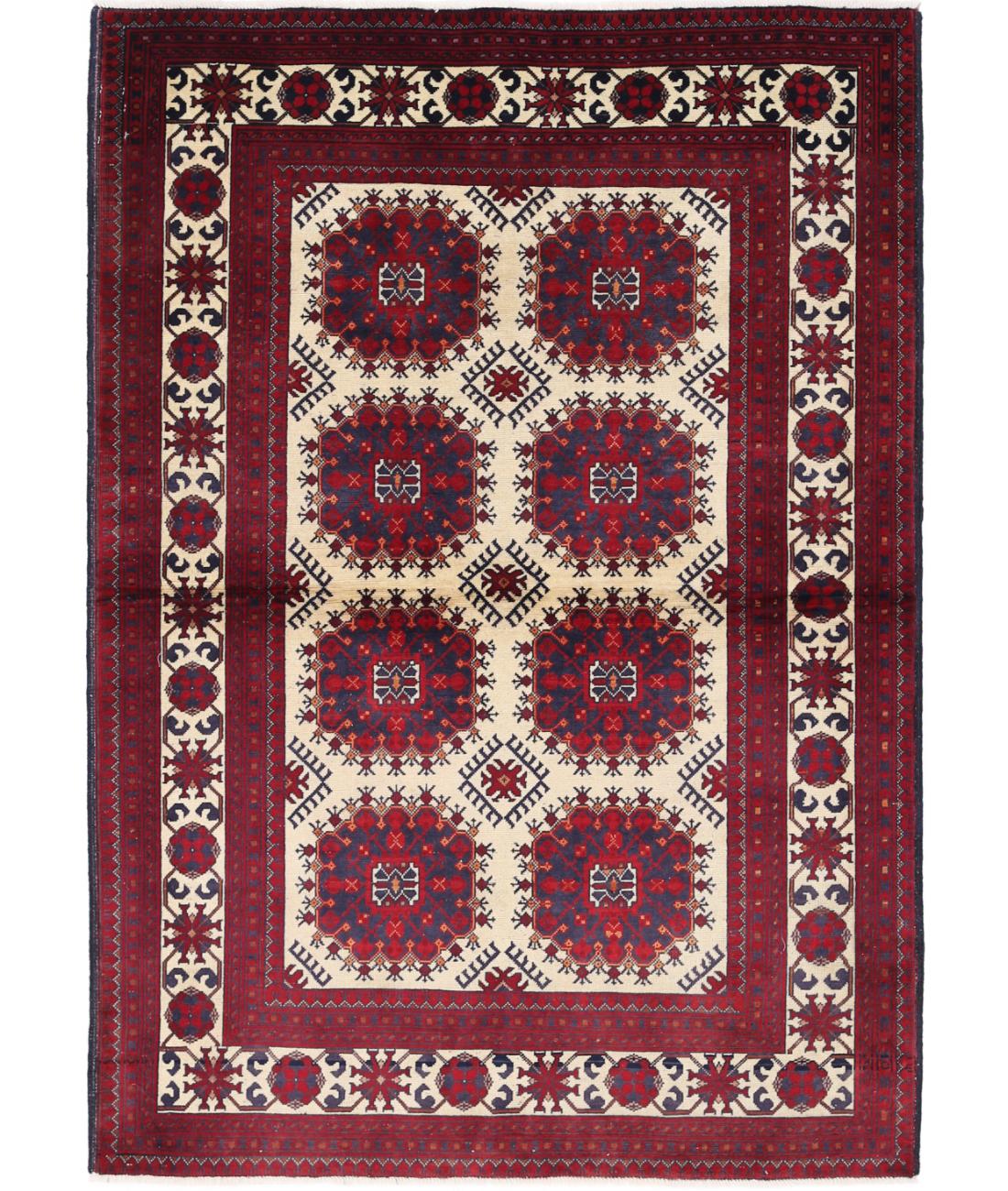 Afghan 3' 4" X 5' 0" Hand-Knotted Wool Rug 3' 4" X 5' 0" (102 X 152) / Beige / Blue