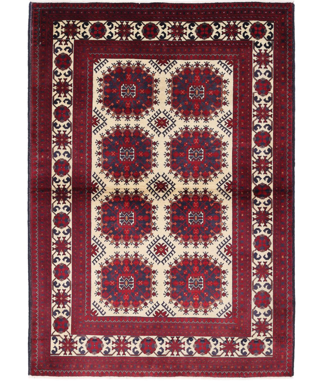 Afghan 3' 4" X 5' 0" Hand-Knotted Wool Rug 3' 4" X 5' 0" (102 X 152) / Beige / Blue