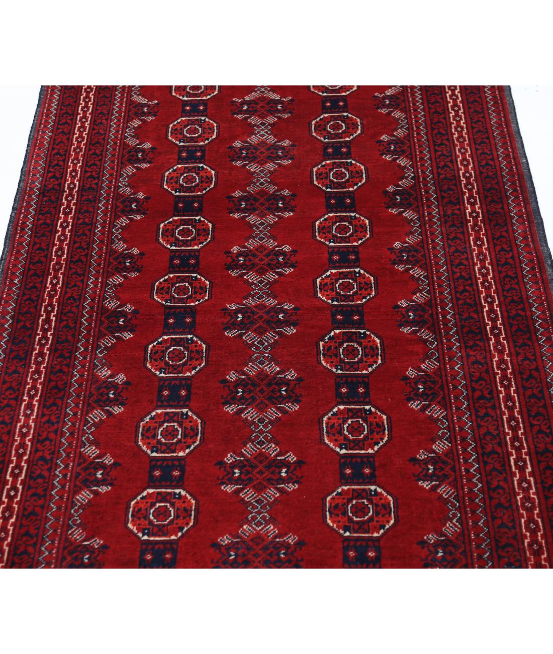 Afghan 2' 10" X 11' 9" Hand-Knotted Wool Rug 2' 10" X 11' 9" (86 X 358) / Red / Blue