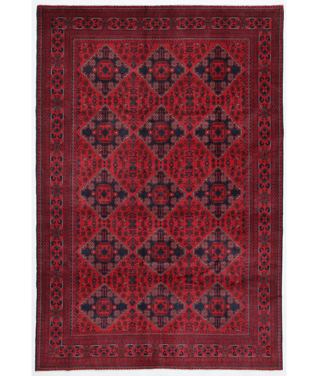 Hand Knotted Afghan Wool Rug 6' 4" X 9' 6" 6' 4" X 9' 6" (193 X 290) / Red / Black