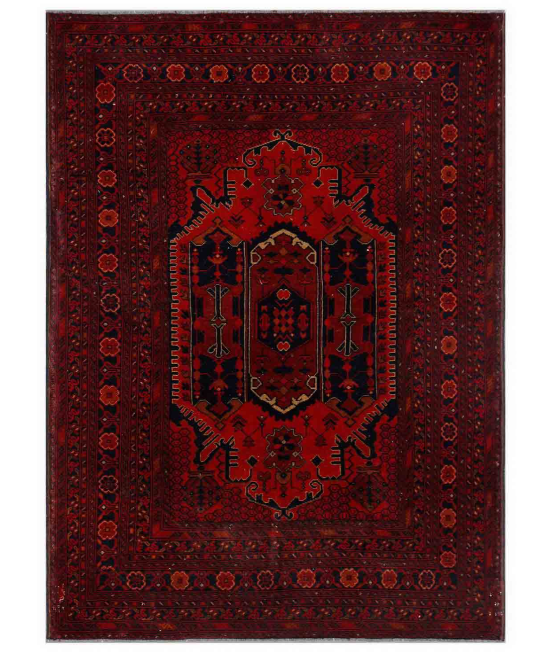 Hand Knotted Afghan Wool Rug 5' 6" X 7' 4" 5' 6" X 7' 4" (168 X 223) / Red / Black