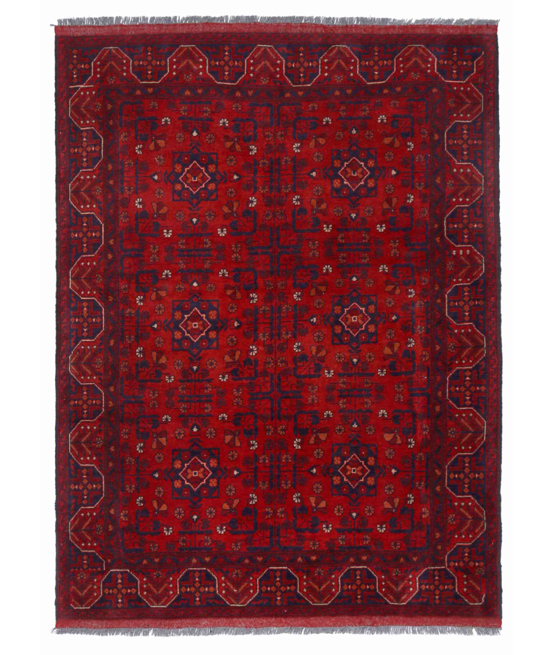 Hand Knotted Afghan Wool Rug 4' 1" X 6' 7" 4' 1" X 6' 7" (124 X 201) / Red / Black