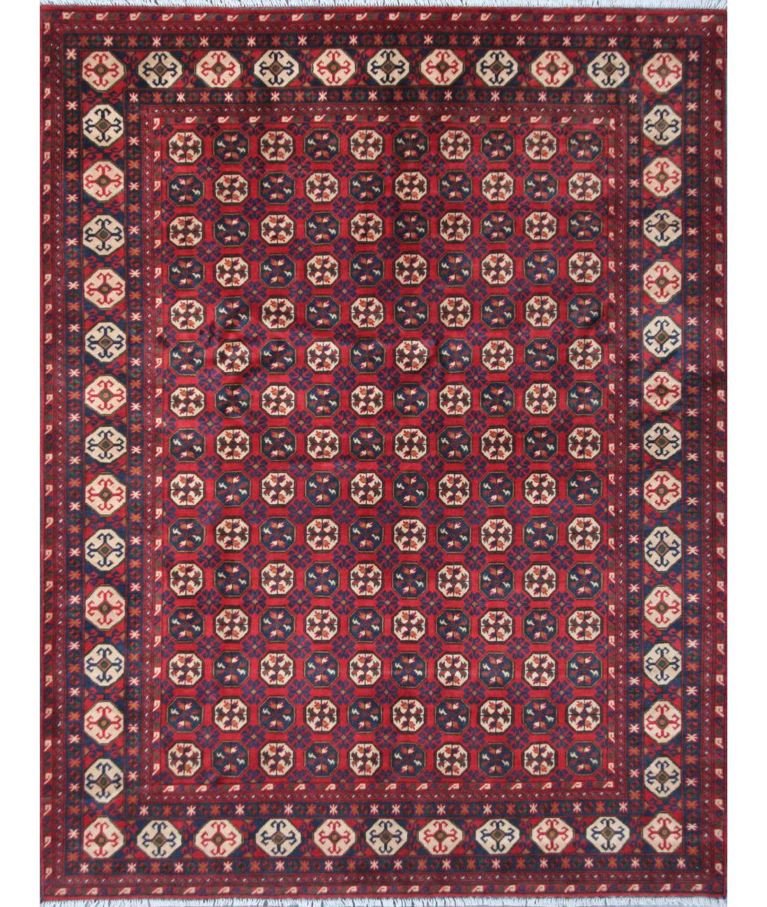 Hand Knotted Afghan Wool Rug 6' 10" X 9' 3" 6' 10" X 9' 3" (208 X 282) / Red / Blue
