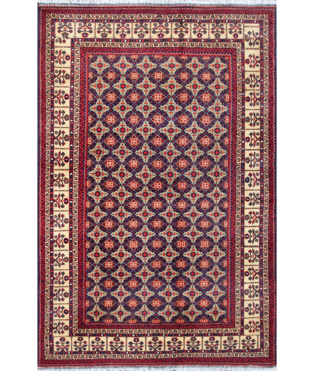 Hand Knotted Afghan Wool Rug 6' 3" X 9' 7" 6' 3" X 9' 7" (191 X 292) / Red / Gold