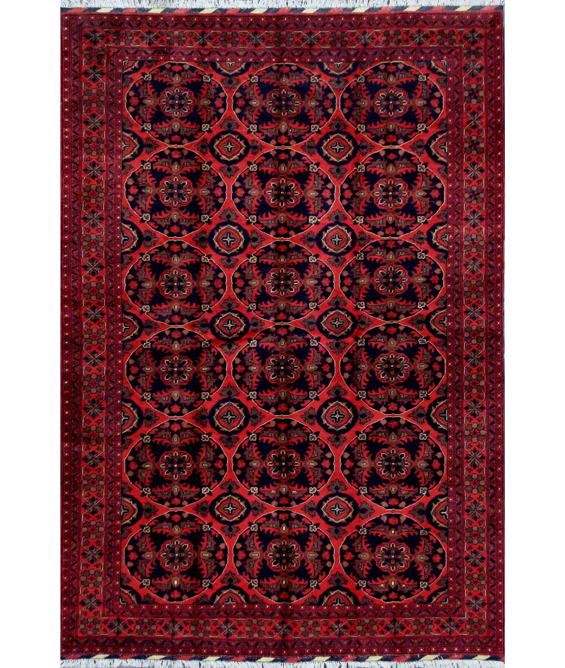 Hand Knotted Afghan Wool Rug 6' 10" X 9' 11" 6' 10" X 9' 11" (208 X 302) / Red / Blue