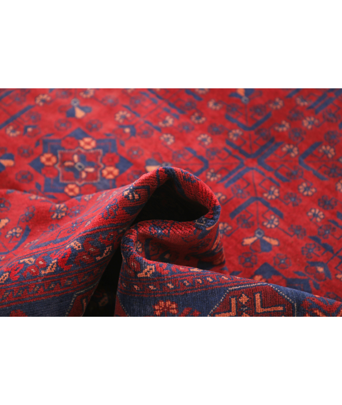 Afghan 4' 11" X 6' 4" Hand-Knotted Wool Rug 4' 11" X 6' 4" (150 X 193) / Red / Blue