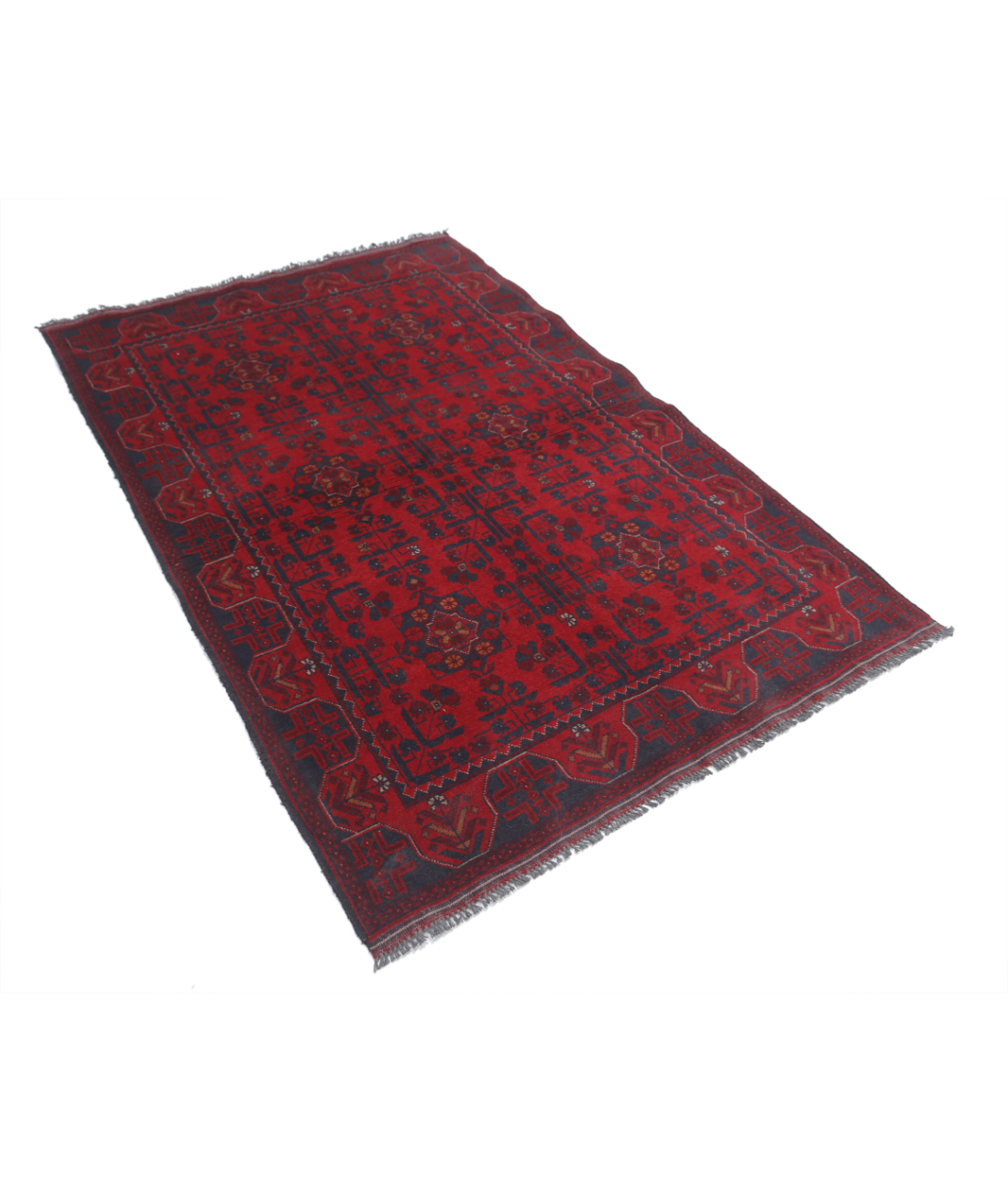 Afghan 4' 2" X 6' 5" Hand-Knotted Wool Rug 4' 2" X 6' 5" (127 X 196) / Red / Blue