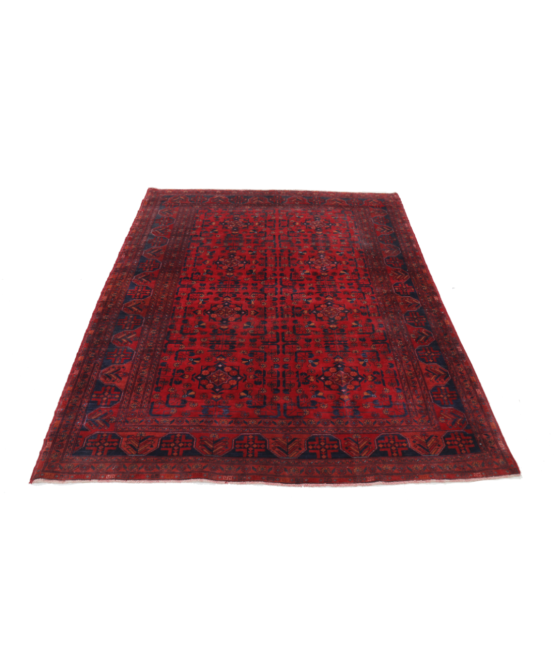 Afghan 4' 9" X 5' 11" Hand-Knotted Wool Rug 4' 9" X 5' 11" (145 X 180) / Red / Blue