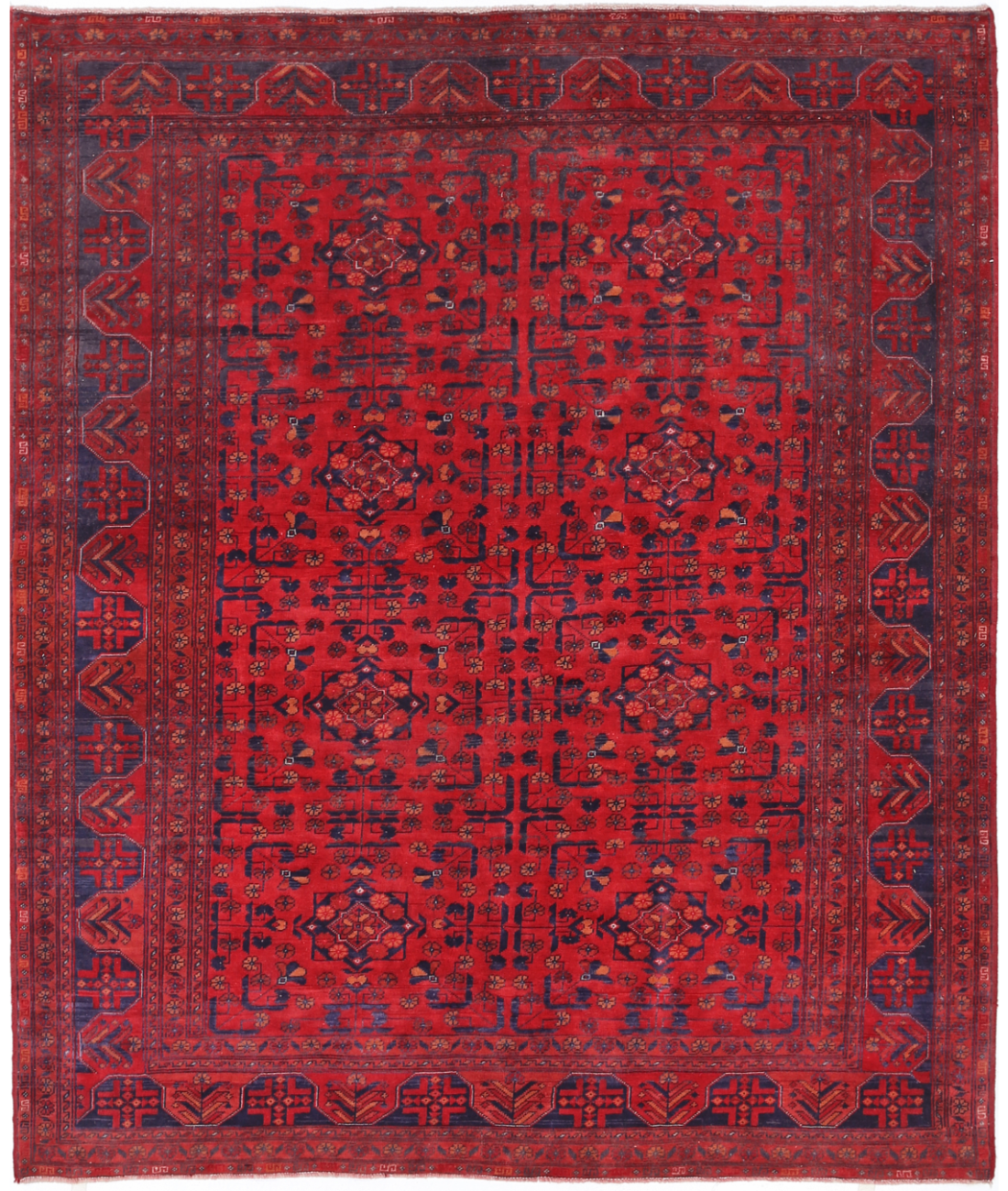 Afghan 4' 9" X 5' 11" Hand-Knotted Wool Rug 4' 9" X 5' 11" (145 X 180) / Red / Blue