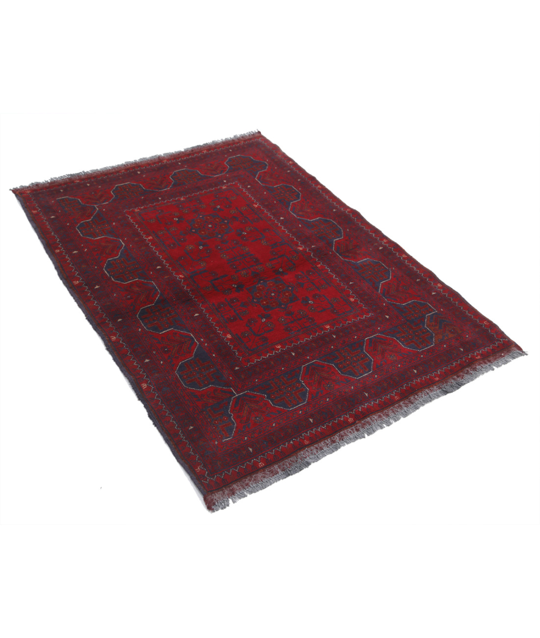 Afghan 3' 6" X 4' 10" Hand-Knotted Wool Rug 3' 6" X 4' 10" (107 X 147) / Red / Blue