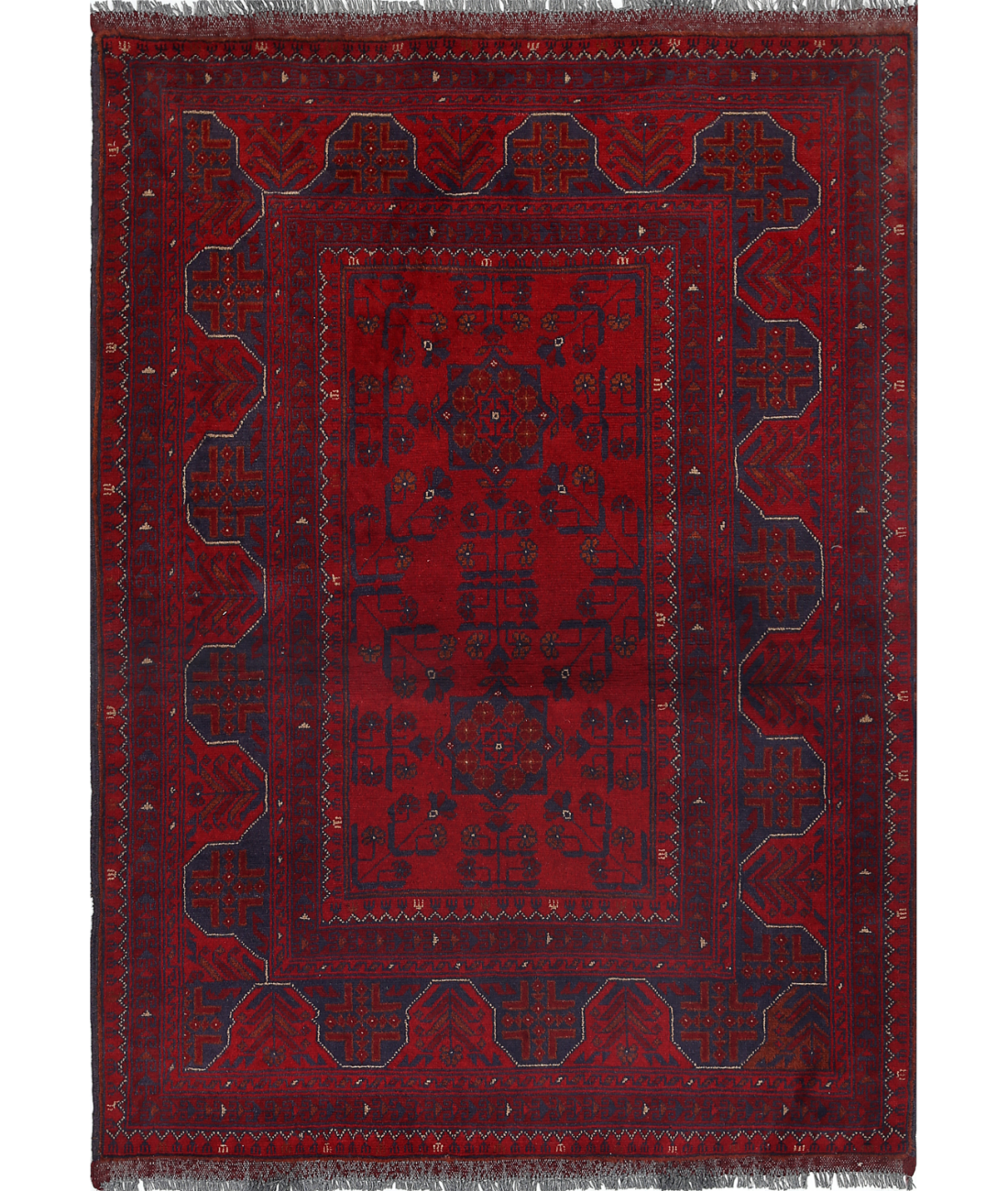 Afghan 3' 6" X 4' 10" Hand-Knotted Wool Rug 3' 6" X 4' 10" (107 X 147) / Red / Blue
