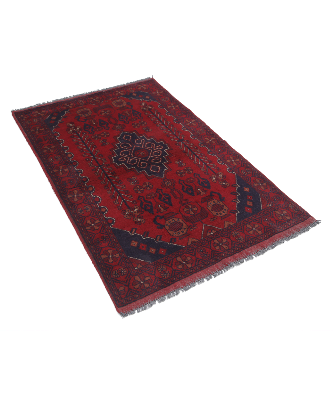 Afghan 3' 3" X 5' 0" Hand-Knotted Wool Rug 3' 3" X 5' 0" (99 X 152) / Red / Blue