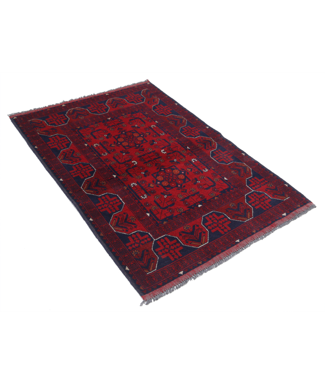 Afghan 3' 4" X 4' 11" Hand-Knotted Wool Rug 3' 4" X 4' 11" (102 X 150) / Red / Blue