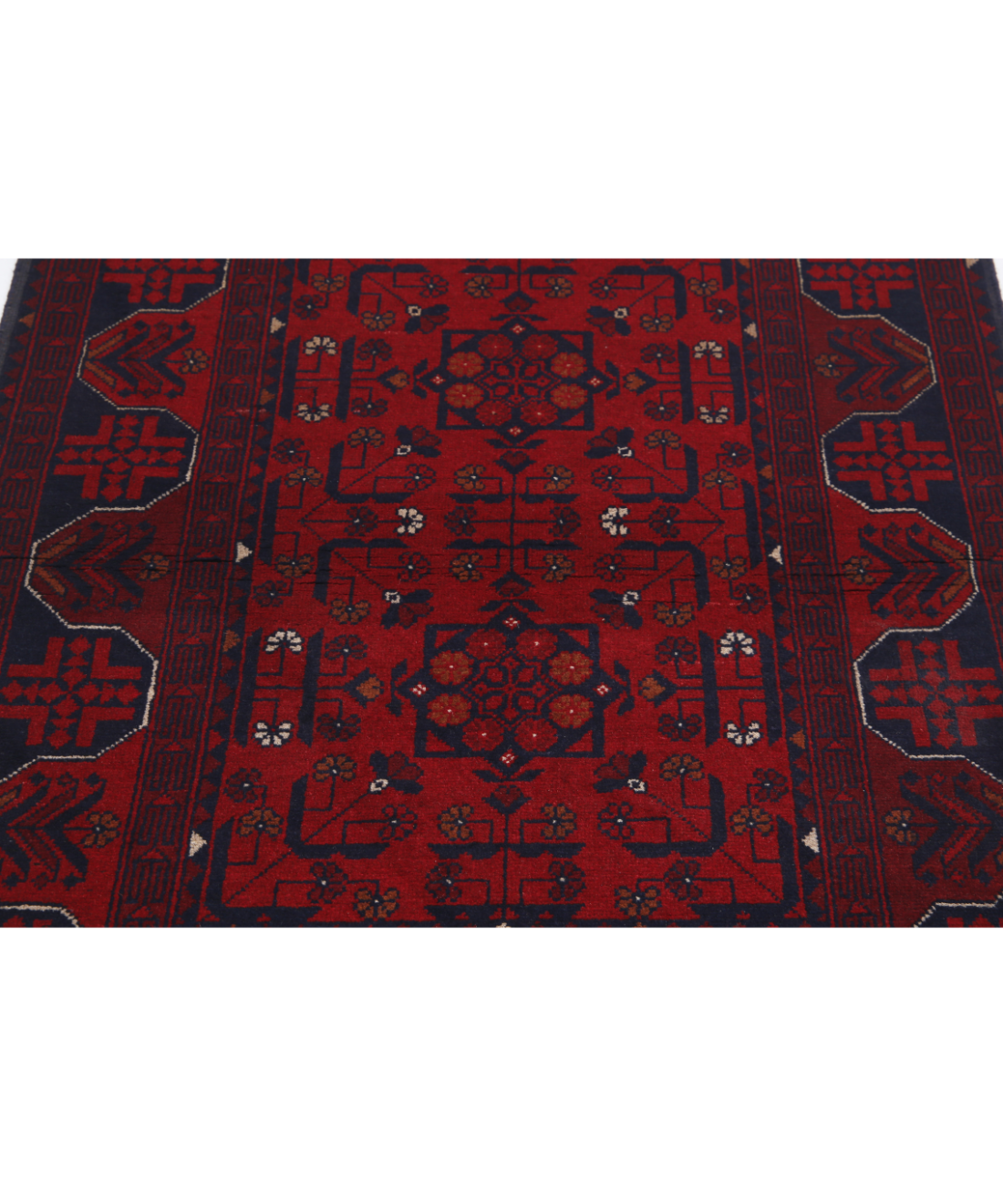 Afghan 3' 4" X 4' 11" Hand-Knotted Wool Rug 3' 4" X 4' 11" (102 X 150) / Red / Blue