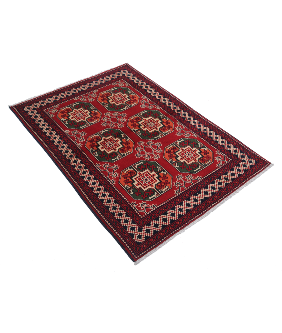 Afghan 3' 4" X 4' 8" Hand-Knotted Wool Rug 3' 4" X 4' 8" (102 X 142) / Red / Black