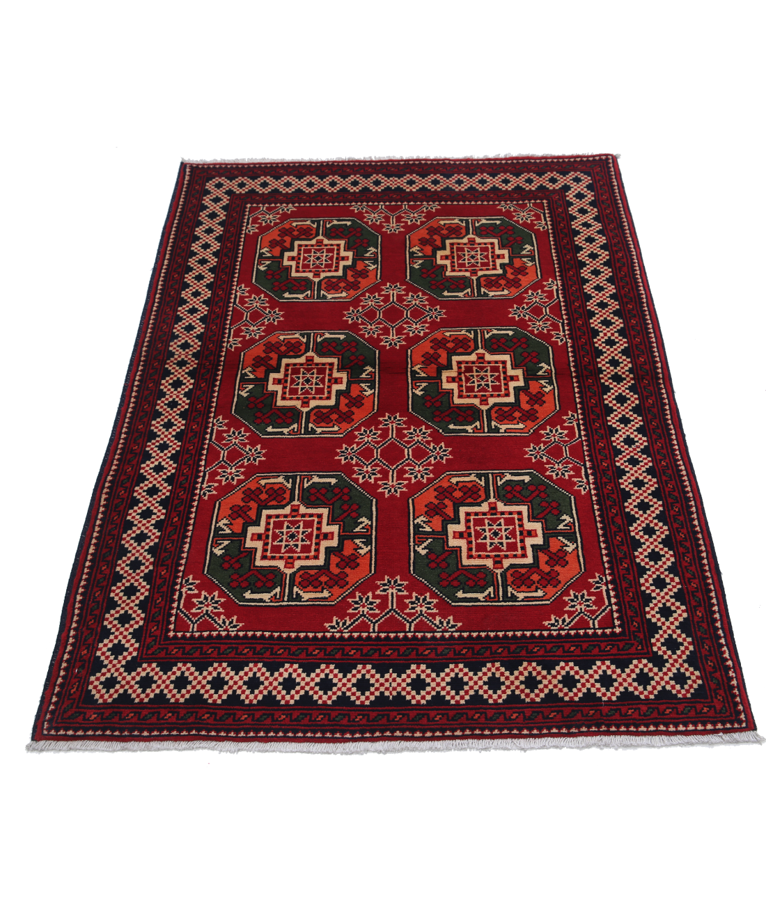Afghan 3' 4" X 4' 8" Hand-Knotted Wool Rug 3' 4" X 4' 8" (102 X 142) / Red / Black