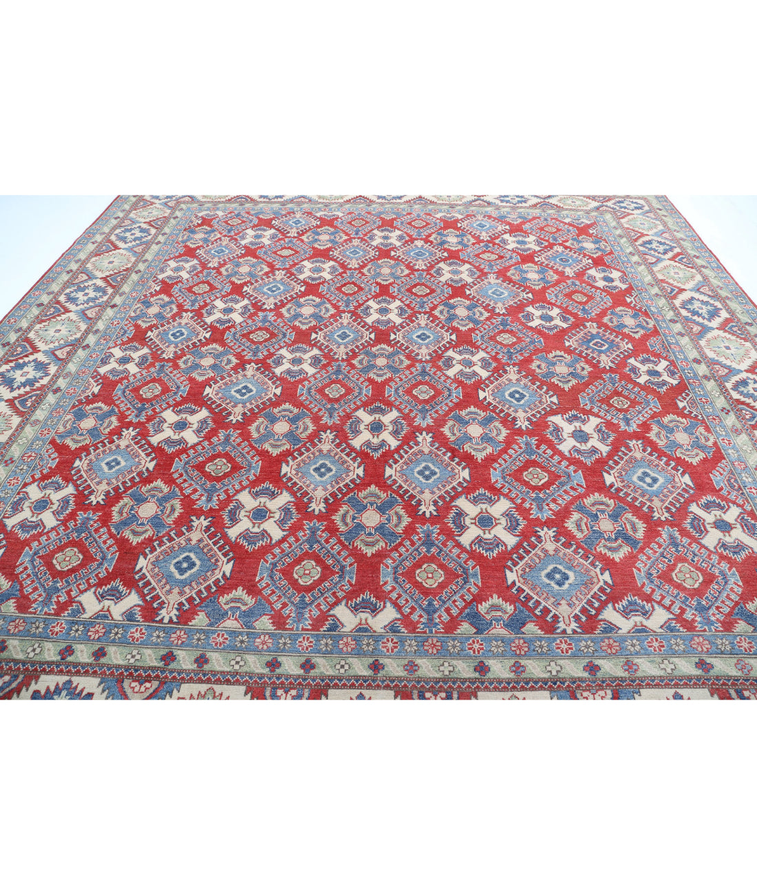 Kazak 11'8'' X 11'6'' Hand-Knotted Wool Rug 11'8'' x 11'6'' (350 X 345) / Red / Ivory