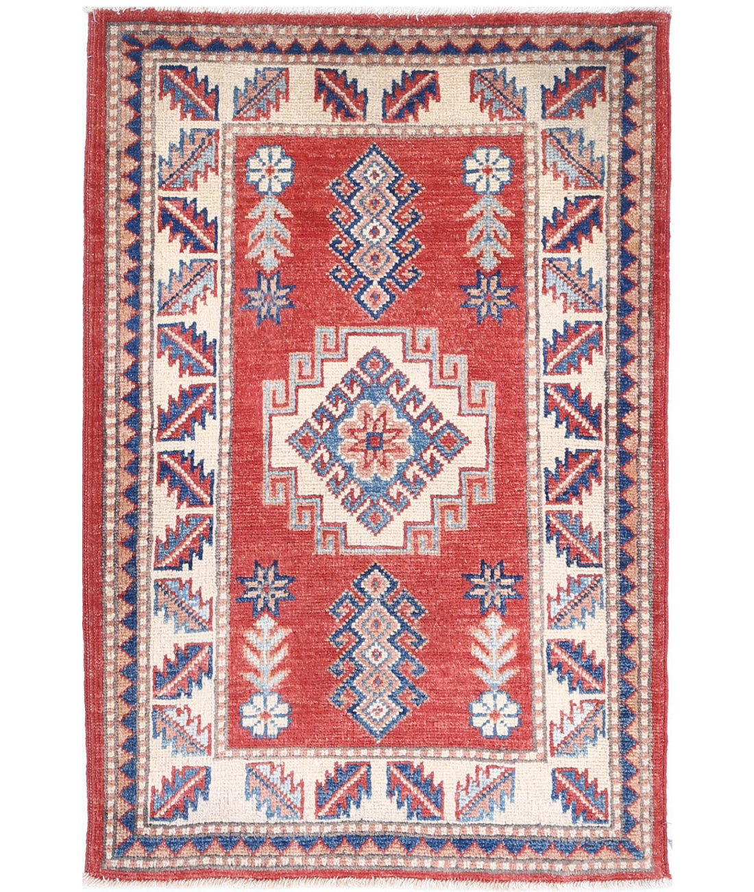 Kazak 2'2'' X 3'4'' Hand-Knotted Wool Rug 2'2'' x 3'4'' (65 X 100) / Red / Ivory