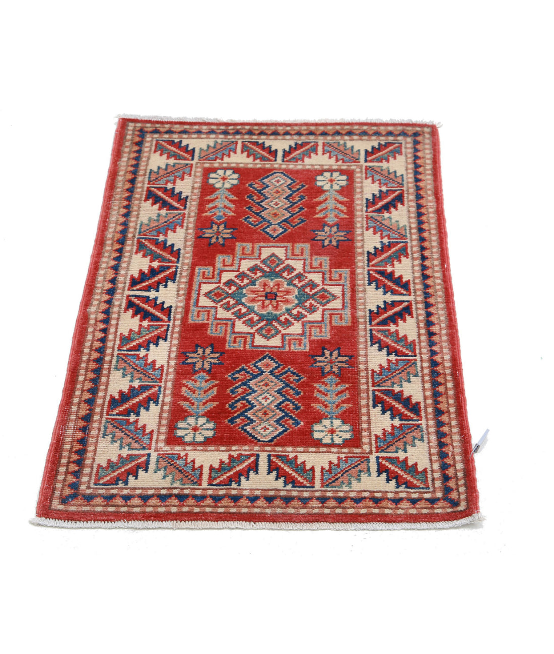 Kazak 1'11'' X 2'11'' Hand-Knotted Wool Rug 1'11'' x 2'11'' (58 X 88) / Red / Ivory