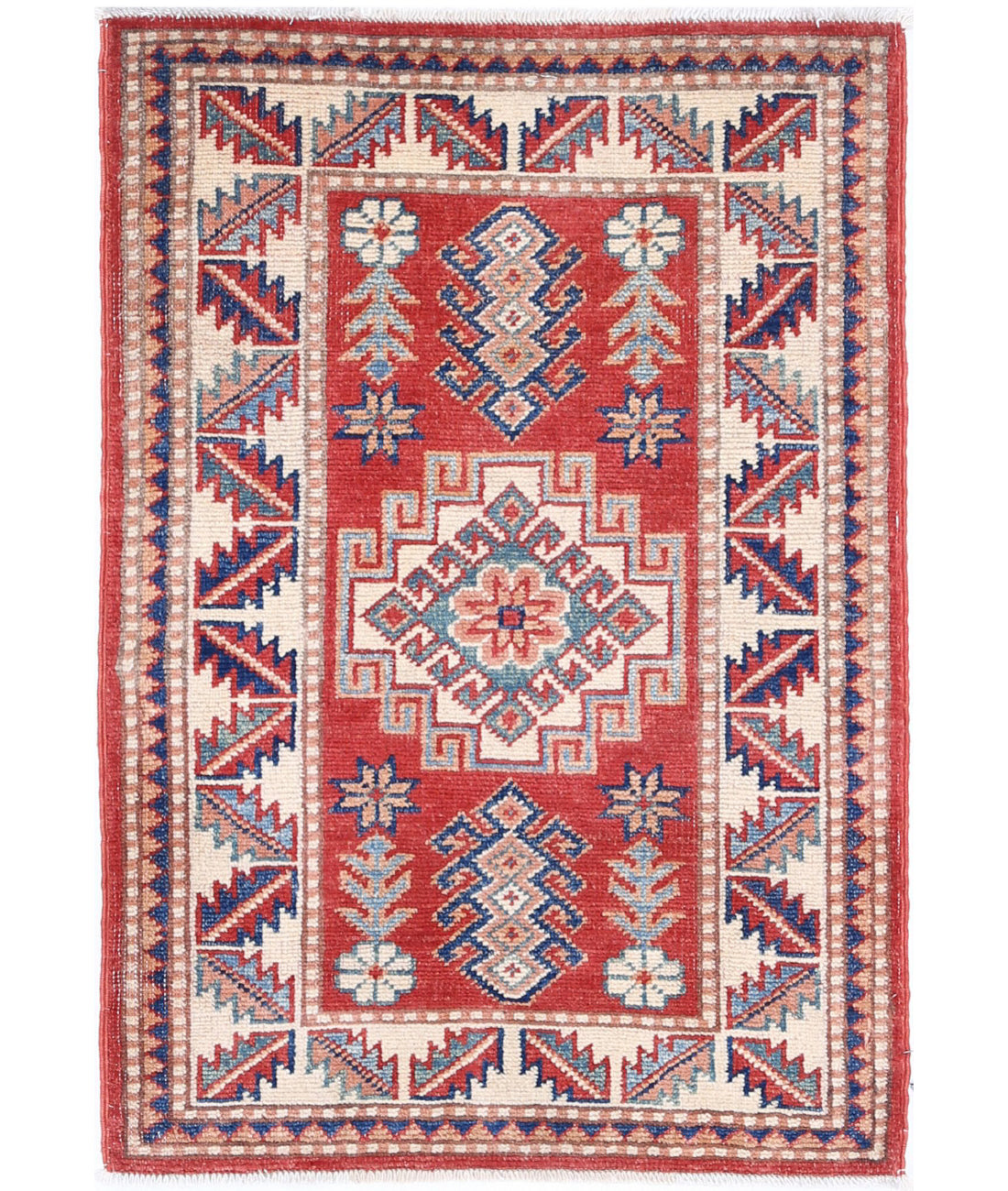Kazak 1'11'' X 2'11'' Hand-Knotted Wool Rug 1'11'' x 2'11'' (58 X 88) / Red / Ivory