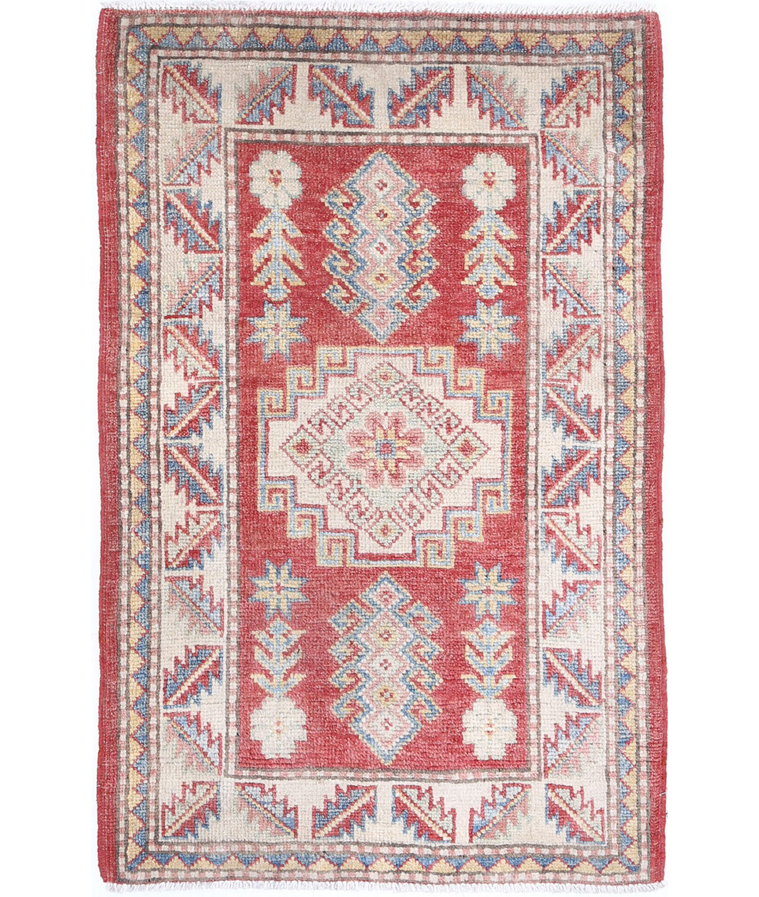 Kazak 2'2'' X 3'7'' Hand-Knotted Wool Rug 2'2'' x 3'7'' (65 X 108) / Red / Ivory