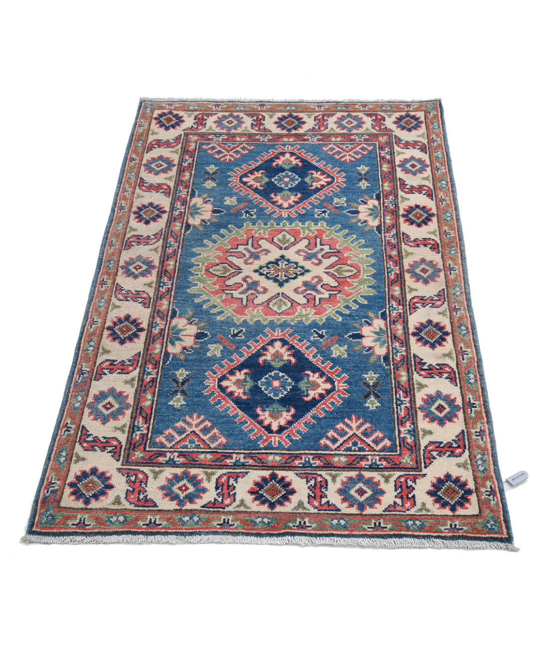 Kazak 2'7'' X 4'1'' Hand-Knotted Wool Rug 2'7'' x 4'1'' (78 X 123) / Blue / Ivory