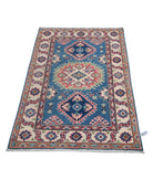 Kazak 2'7'' X 4'1'' Hand-Knotted Wool Rug 2'7'' x 4'1'' (78 X 123) / Blue / Ivory