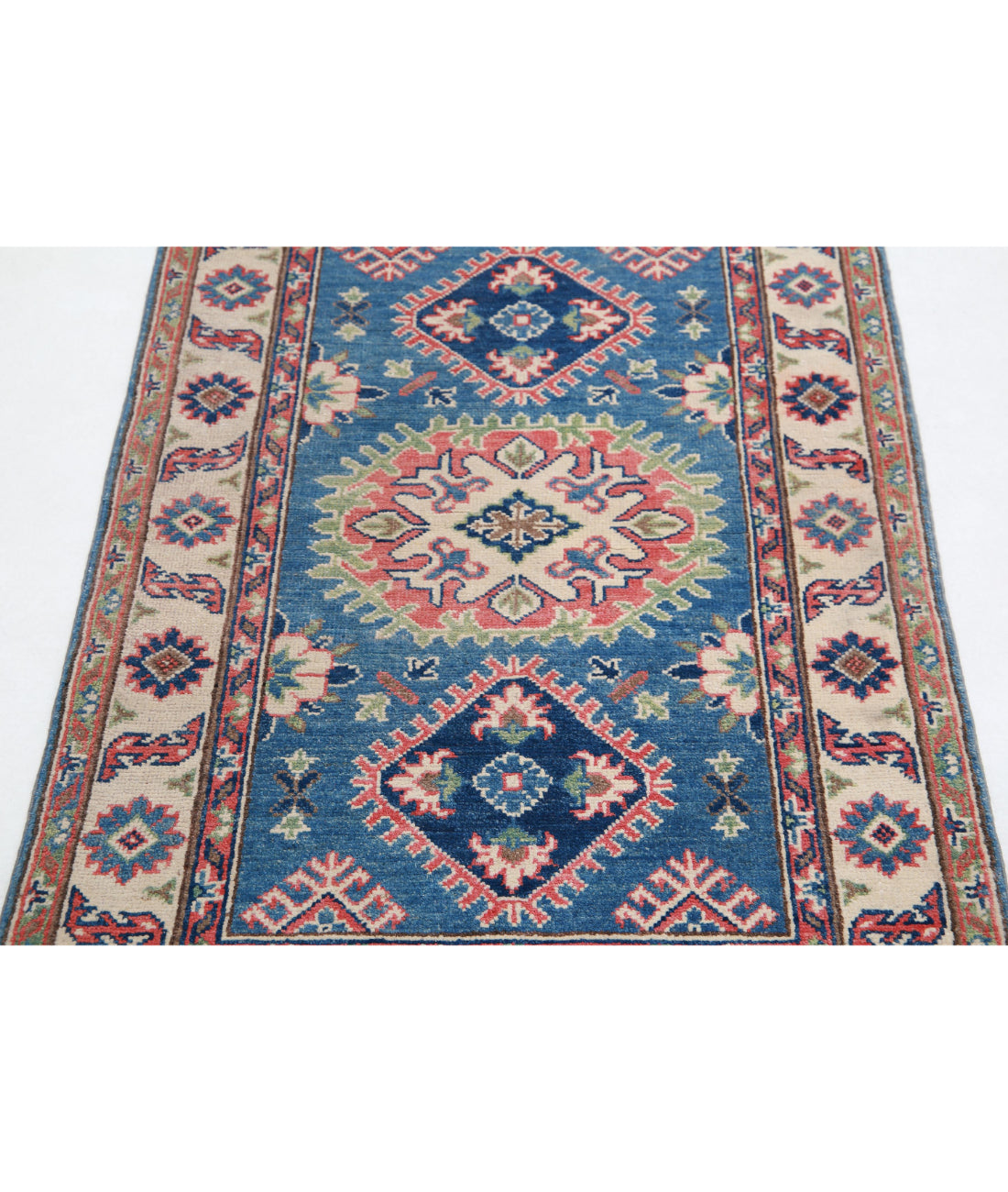Kazak 2'7'' X 4'1'' Hand-Knotted Wool Rug 2'7'' x 4'1'' (78 X 123) / Blue / Ivory