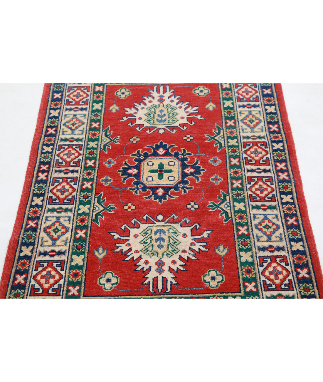 Kazak 2'8'' X 4'2'' Hand-Knotted Wool Rug 2'8'' x 4'2'' (80 X 125) / Red / Ivory