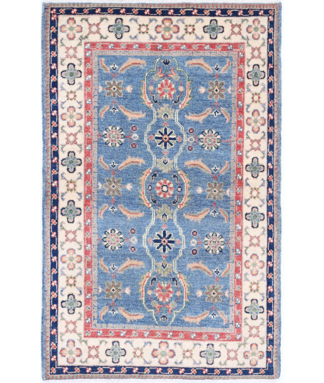 Kazak 2'7'' X 4'1'' Hand-Knotted Wool Rug 2'7'' x 4'1'' (78 X 123) / Blue / Ivory