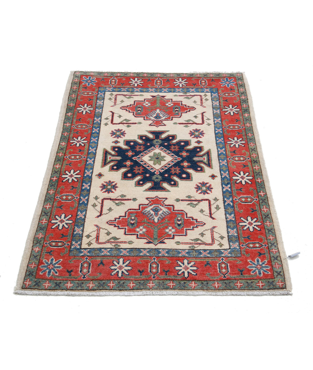 Kazak 2'8'' X 3'11'' Hand-Knotted Wool Rug 2'8'' x 3'11'' (80 X 118) / Ivory / Red