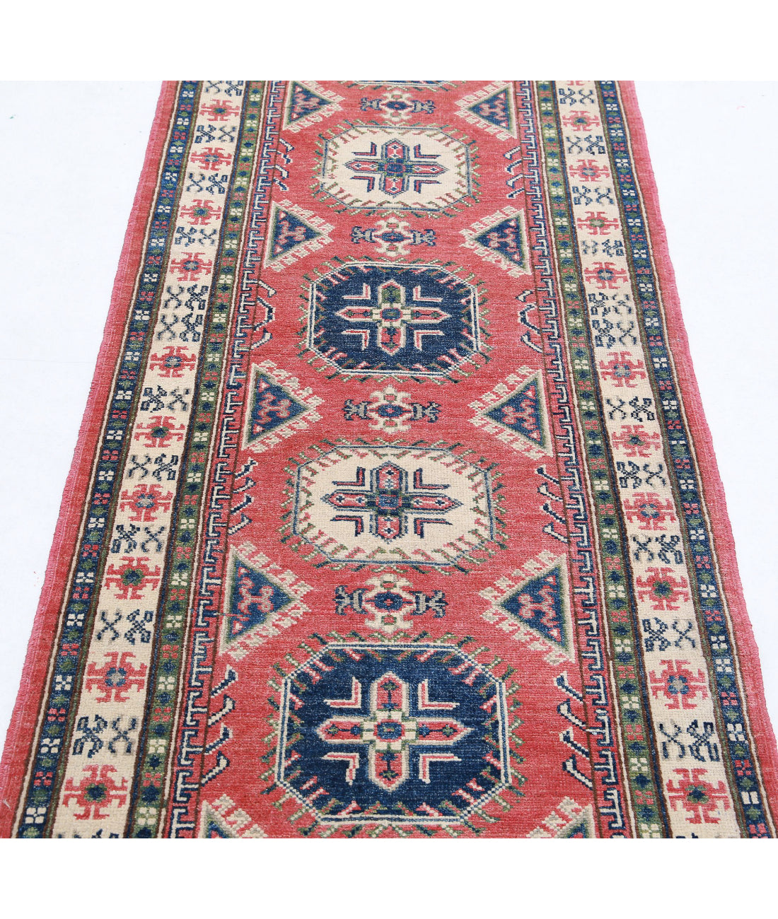 Kazak 2'8'' X 9'5'' Hand-Knotted Wool Rug 2'8'' x 9'5'' (80 X 283) / Red / Ivory