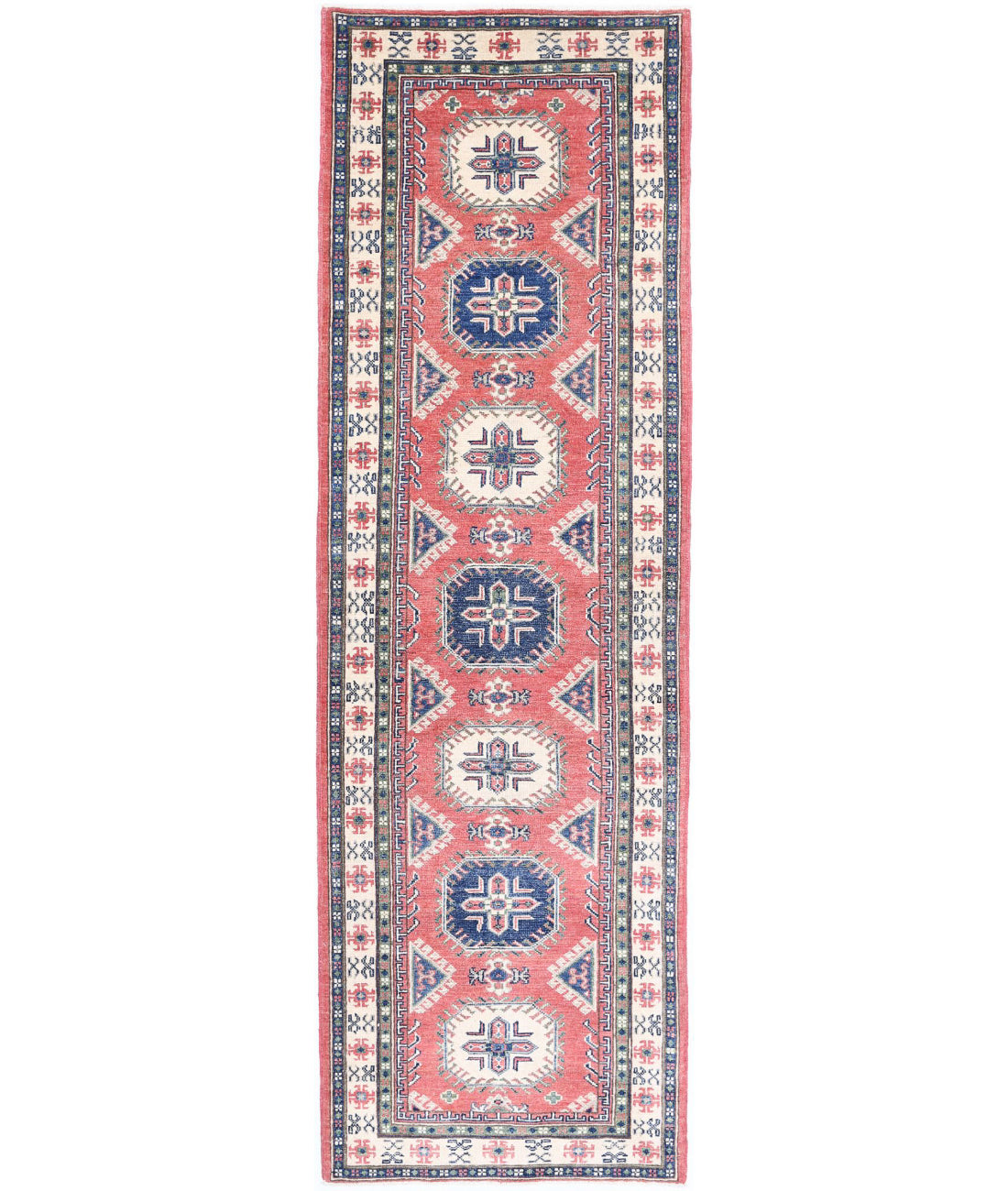 Kazak 2'8'' X 9'5'' Hand-Knotted Wool Rug 2'8'' x 9'5'' (80 X 283) / Red / Ivory
