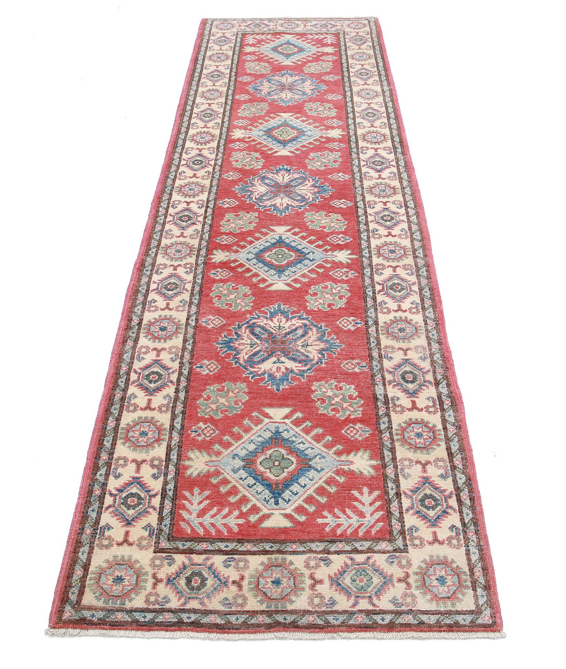 Kazak 2'7'' X 9'7'' Hand-Knotted Wool Rug 2'7'' x 9'7'' (78 X 288) / Red / Beige