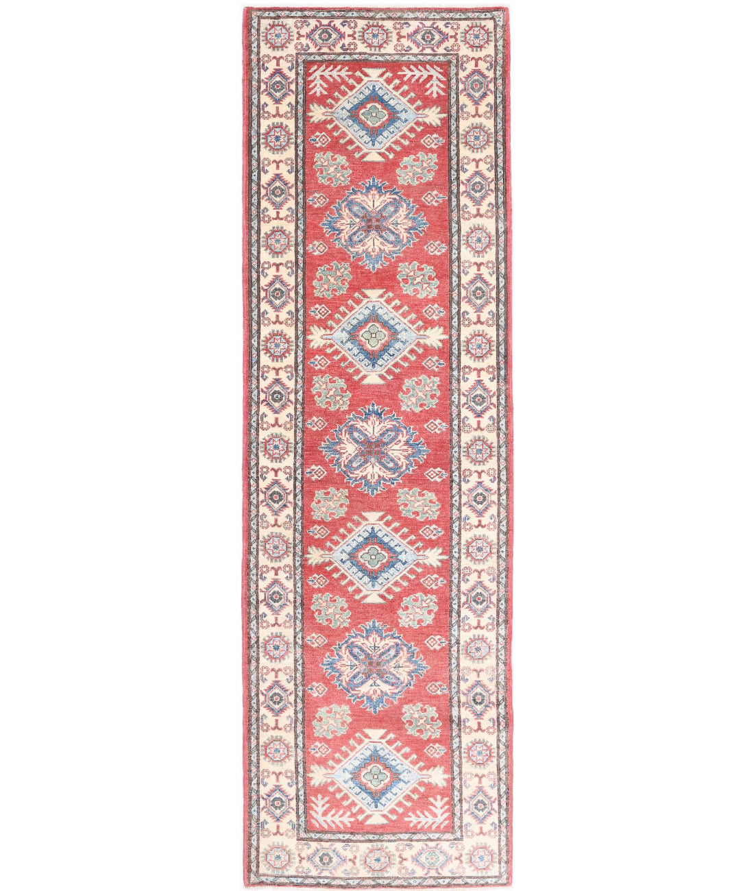 Kazak 2'7'' X 9'7'' Hand-Knotted Wool Rug 2'7'' x 9'7'' (78 X 288) / Red / Beige