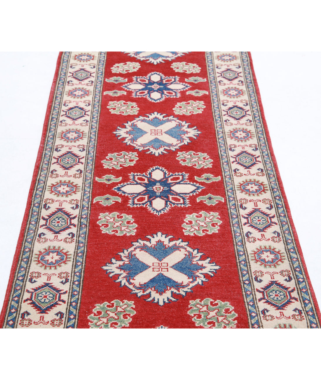 Kazak 2'10'' X 9'9'' Hand-Knotted Wool Rug 2'10'' x 9'9'' (85 X 293) / Red / Ivory