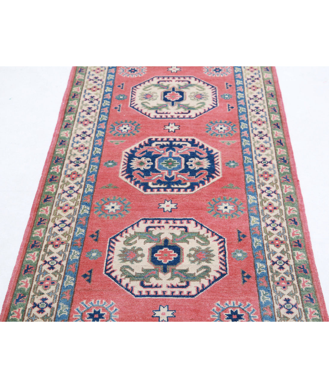 Kazak 2'9'' X 7'2'' Hand-Knotted Wool Rug 2'9'' x 7'2'' (83 X 215) / Red / Ivory