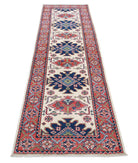 Kazak 2'6'' X 9'7'' Hand-Knotted Wool Rug 2'6'' x 9'7'' (75 X 288) / Ivory / Red