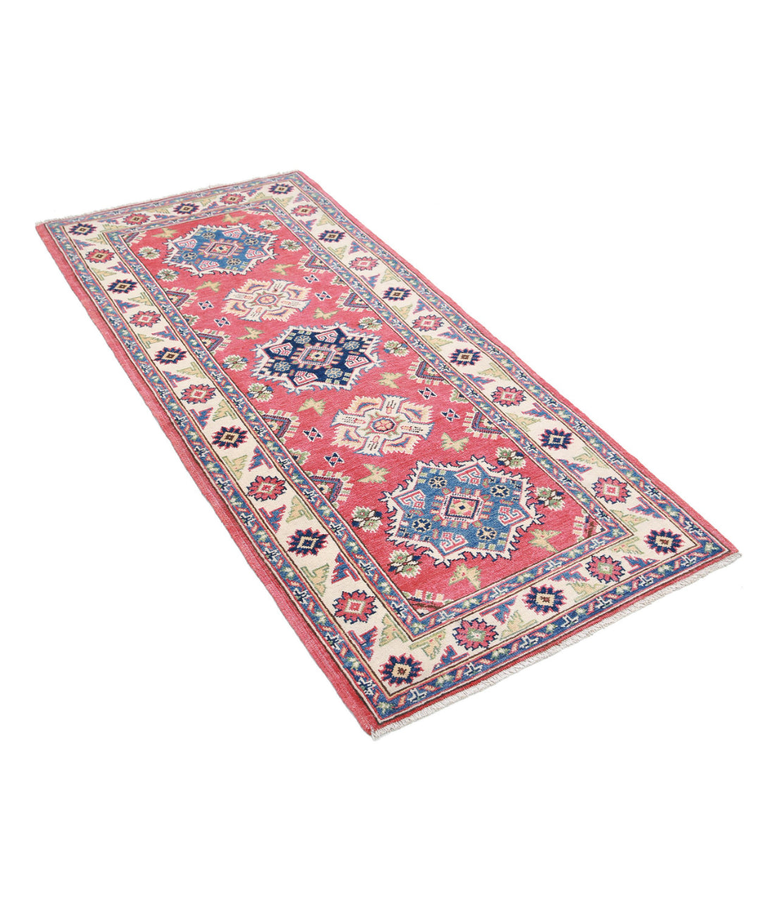 Kazak 2'9'' X 6'1'' Hand-Knotted Wool Rug 2'9'' x 6'1'' (83 X 183) / Red / Ivory