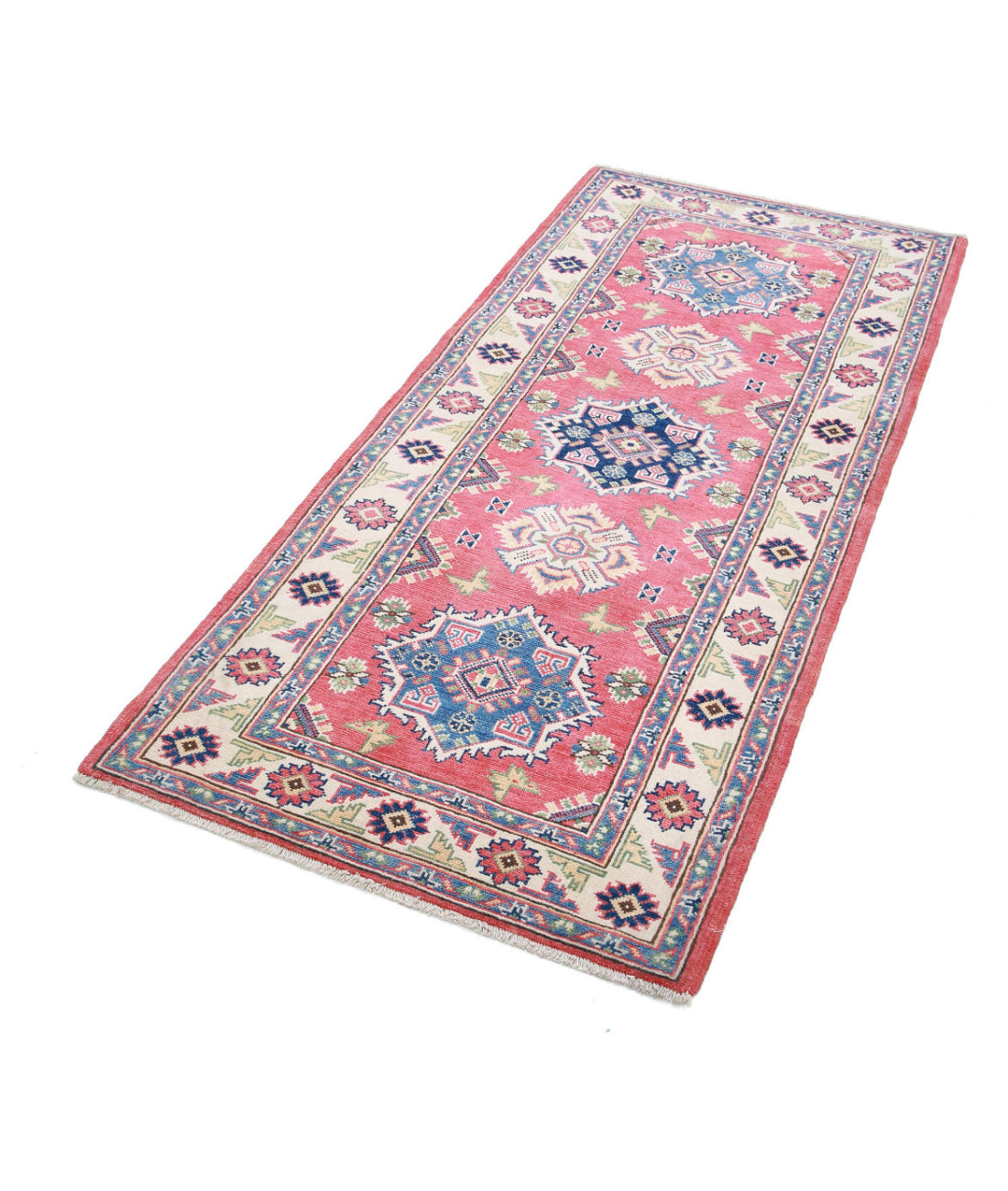 Kazak 2'9'' X 6'1'' Hand-Knotted Wool Rug 2'9'' x 6'1'' (83 X 183) / Red / Ivory