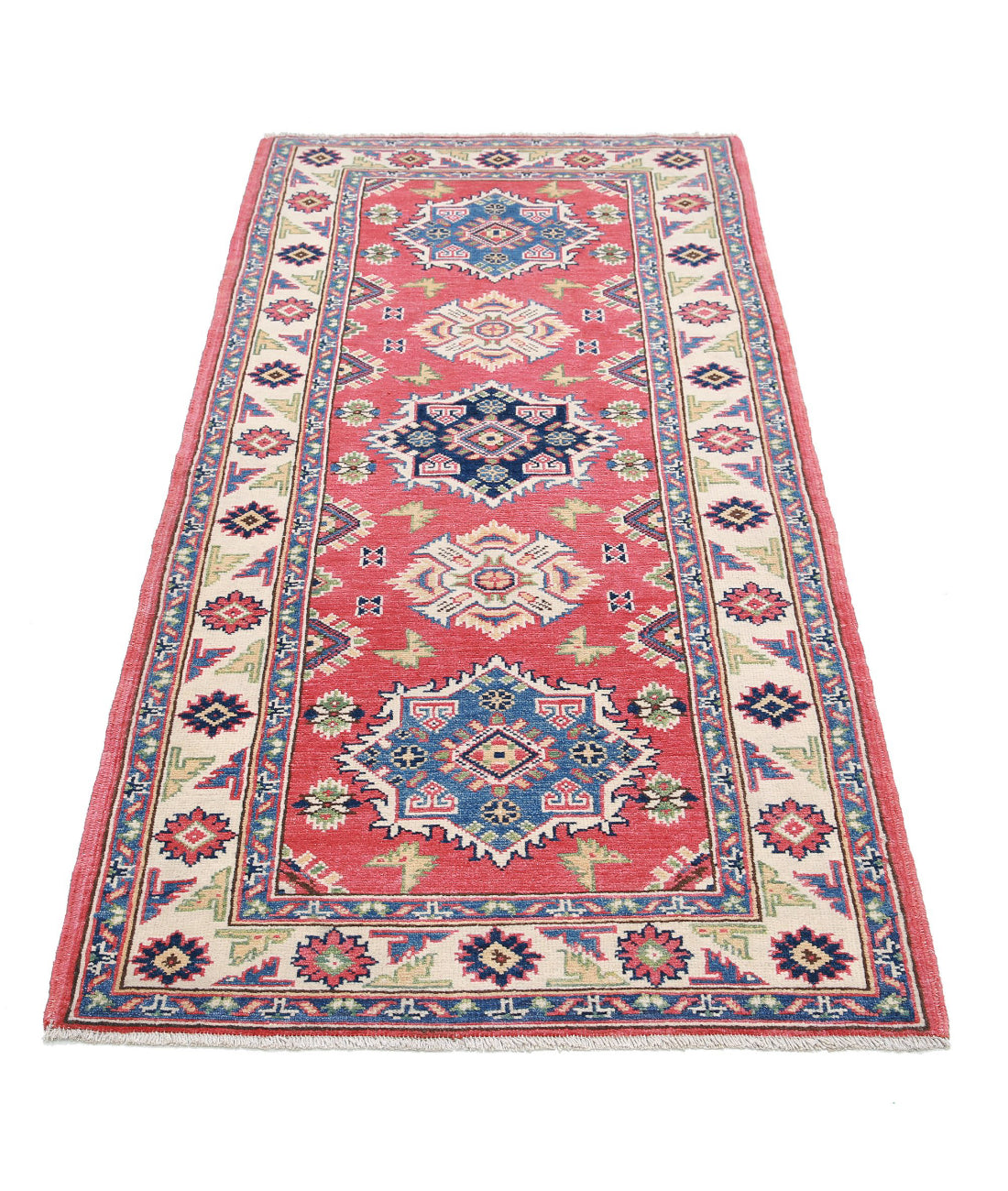 Kazak 2'9'' X 6'1'' Hand-Knotted Wool Rug 2'9'' x 6'1'' (83 X 183) / Red / Ivory